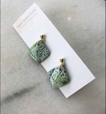 Green Marble effect earrings