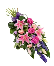 Pink lilies and roses sheaf