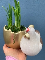 Hen ceramic planter with tete a tete