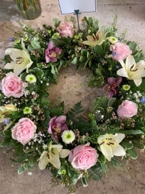 Pink rose and lily large wreath