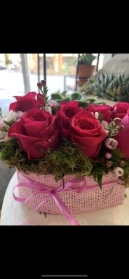 Valentines Pink Roses  and Succulents  hat box