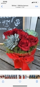 Valentines Red Roses and Succulents hat box